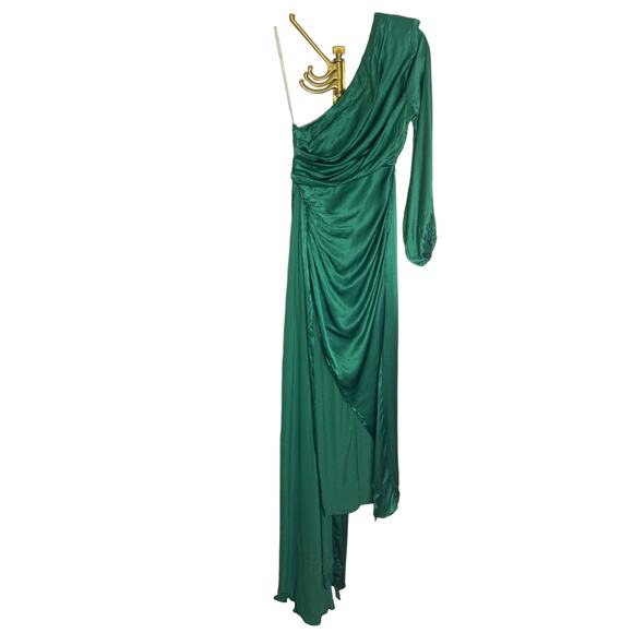 Michael Costello x REVOLVE Heather Gown One Shoulder Asymmetrical Hem Green XS - Picture 4 of 10